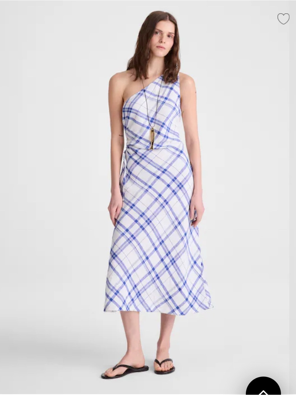 Madewell One-Shoulder Blue and White Plaid Midi Dress